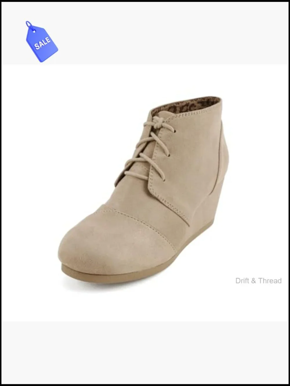 Women Lace Up Round Toe Low Wedge Ankle Bootie Casual Vegan Suede Zip
